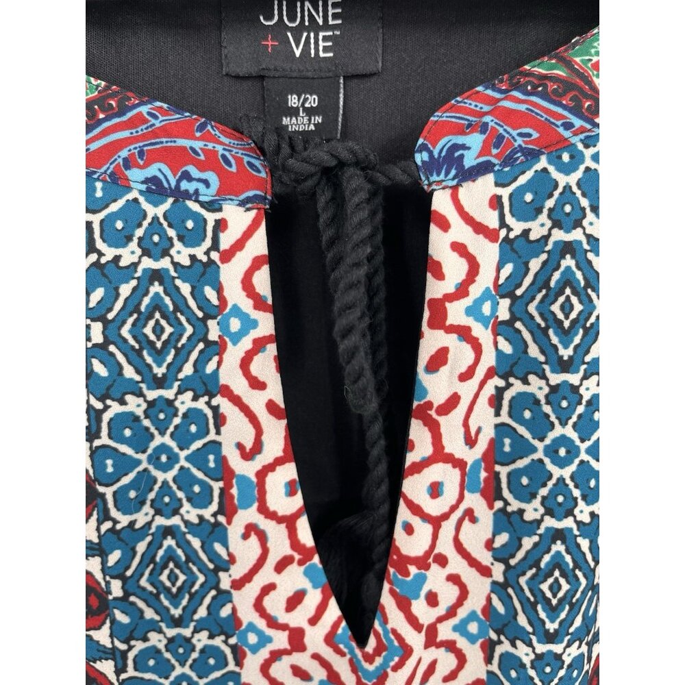 JUNE + VIE Women's Multicolor Boho Patchwork 3/4 Sleeve Shift Dress NWT 18/20 - Picture 3 of 7